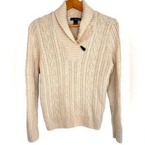 Willi Smith cable knit cotton sweater, S-M, Cream, Vintage Fisherman Toggle